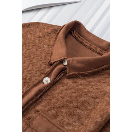 Brown Contrast Flap Pockets Relaxed Shacket