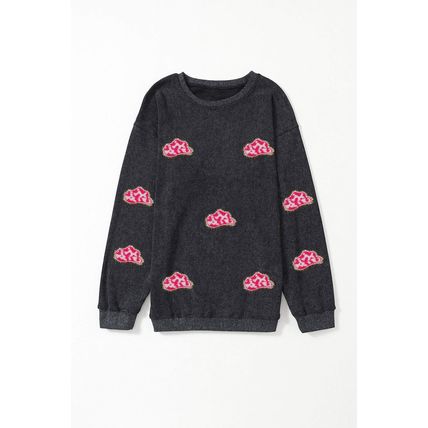Black Glittering Cowboy Hat Patched Corded Pullover Sweatshirt