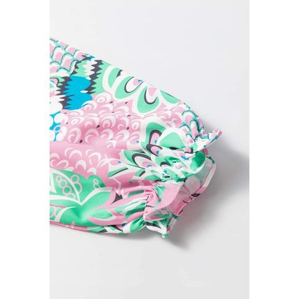Green Floral Print V Neck Tied Loose Blouse