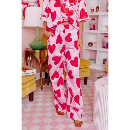 Pink Classic Heart Valentines Short Sleeve Pants Pajamas Set