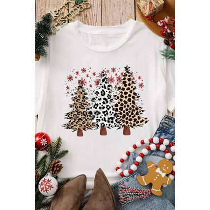 White Leopard Christmas Tree Graphic Crewneck Tee