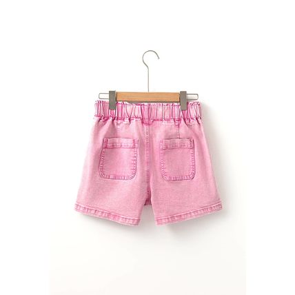 Strawberry Pink Elastic High Waisted Denim Shorts
