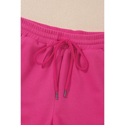 Strawberry Pink Striped Detail Flutter Sleeve Zipped Collar Short Set