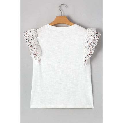 White Floral Lace Eyelet Patched Butterfly Sleeve Blouse