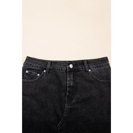 Carbon Grey Mineral Wash Ripped Raw Hem Denim Mini Skirt