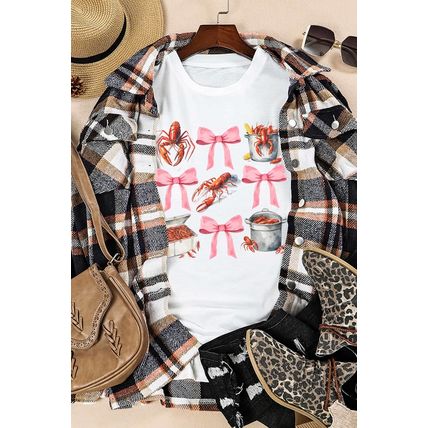 White Crawfish Boil Bow Graphic Crewneck Tee