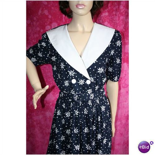 Marks & Spencer Vintage Style Navy White Dress Size 10 New with Tag