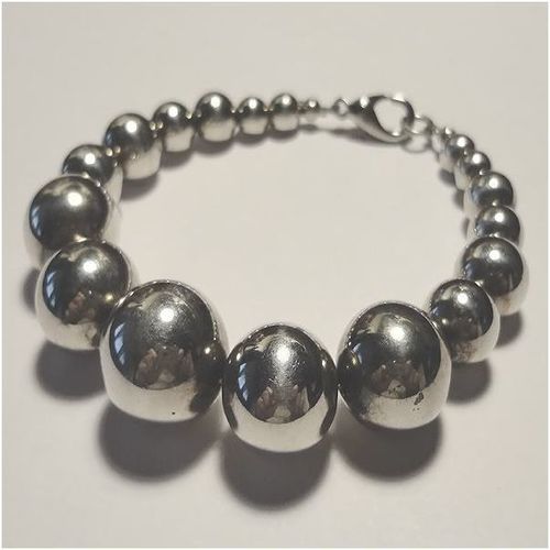 Bracelet #82 graduated metal beads 7.5 in chunky unisex costume fashion jewelry