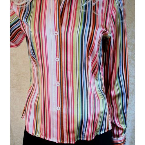 Designer Striped Silk Shirt Size 10 12 New With Tag