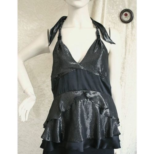 Karen Millen Black Silver Halter Top Size 14 New With Tag