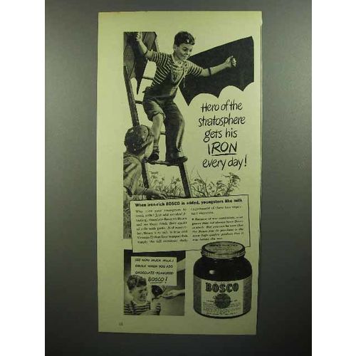 1945 Bosco Chocolate Syrup Ad - Hero of Stratosphere