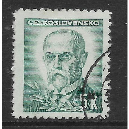 CZECHOSLOVAKIA 1945 5K GREEN PRESIDENT MASARYK SG 460 FINE USED#2