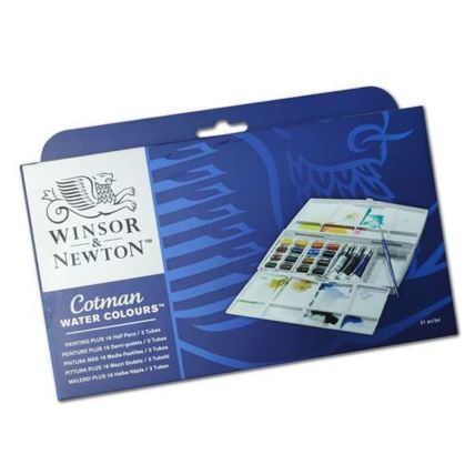 Winsor Newton Cotman Watercolour Painting Plus Set 16 Half Pans + 3 Tubes [New]