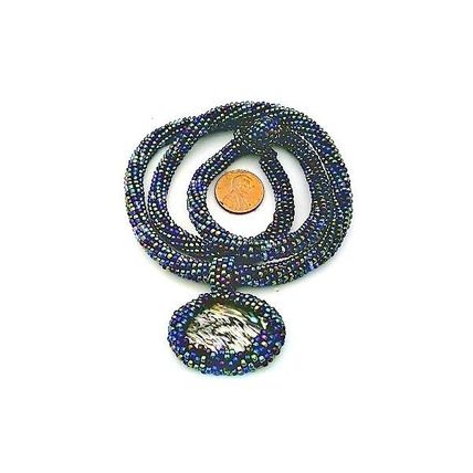 Black Rainbow Bead Crochet Rope Choker Paua Shell Pendant 1