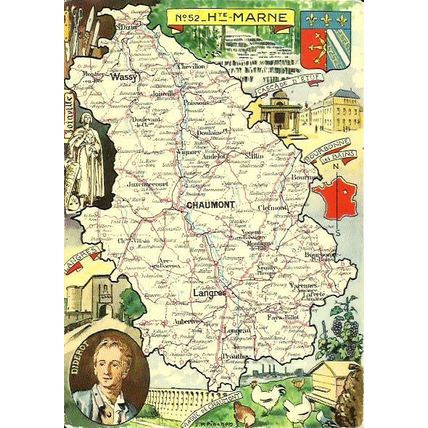 France HAUTE-MARNE Map Postcard (Blondell)