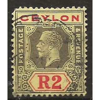 Ceylon 1923 SG355 2 Rupees Black & Red/Pale Yellow (sl tear) Fine Used. .