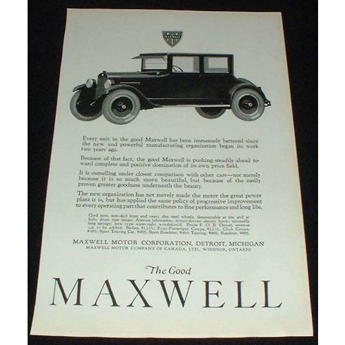 1923 Maxwell 4-passenger Coupe Ad, Immenseley Bettered!