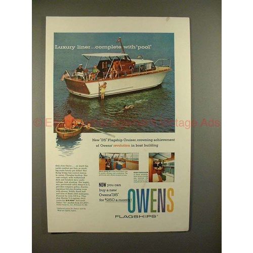 1957 Owens 35 Flagship Cruiser Boat Ad - Luxury Liner!