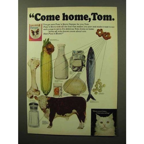 1964 Puss 'n Boots Pamper Cat Food Ad - Come Home