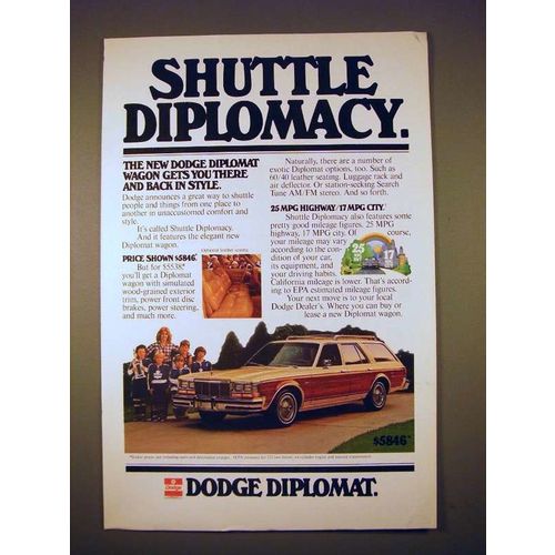 1978 Dodge Diplomat Car Ad - Shuttle Diplomacy!