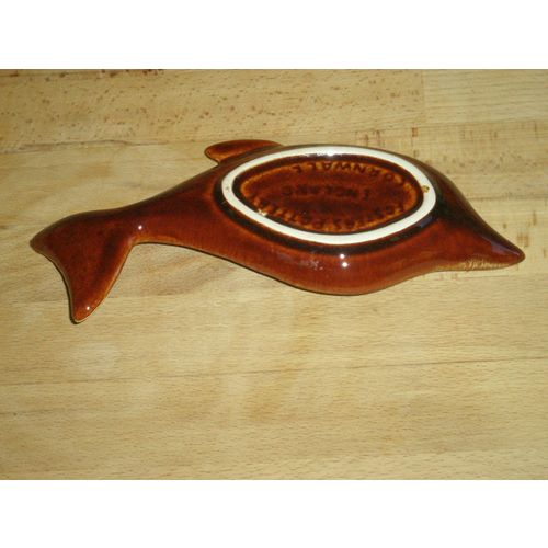 Cornish Fosters Pottery Brown Honeycomb Dolphin Dish