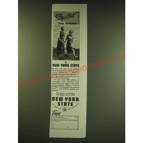 1938 New York State Tourism Ad - Step Out this summer