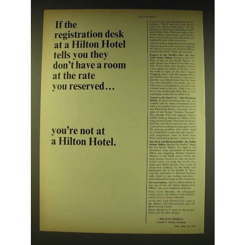1964 Hilton Hotels Ad - If the registration desk at a Hilton Hotel tells you