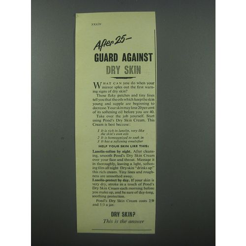 1954 Pond's Dry Skin Cream Ad - After 25 - guard against dry skin
