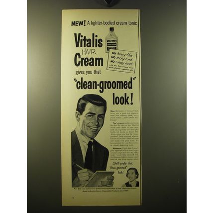 1950 Vitalis Hair Cream Advertisement - New! A lighter-bodied cream tonic