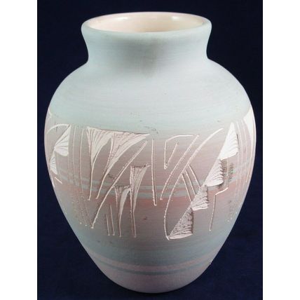 Vintage Mesa Verde Etched Pastel Pottery Vase Signed Native American USA