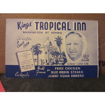 KING'S TROPICAL INN, WASHINGTON BOULEVARD, LOS ANGELES, CALIFORNIA, USA ad. card