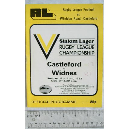 1982 programme Castleford v. Widnes