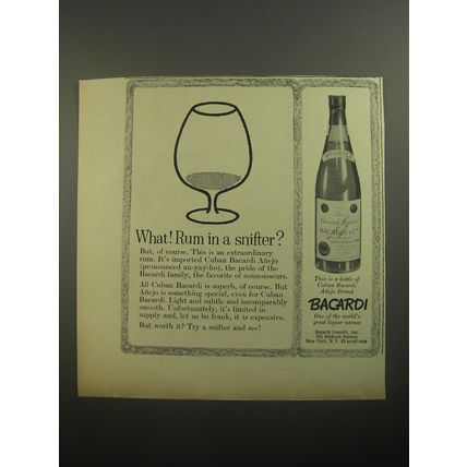 1956 Bacardi Rum Ad - What! Rum in a snifter?