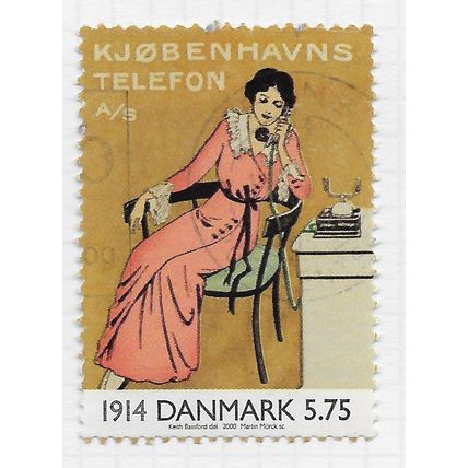 DENMARK DANMARK 2000 HISTORY DANISH TELEPHONE WOMAN CALLING 1914 5.75Kr USED