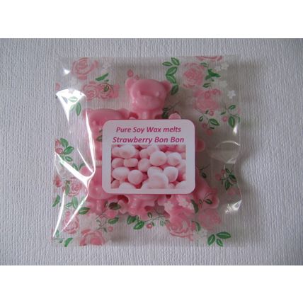 6 cute Teddy Bear soy wax tart melts, delicious Strawberry Bonbon fragrance