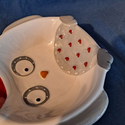 3 Christmas Nauvoo House OWL BOWLS & SALT PEPPER Shaker Set Cereal Dishes Cerami