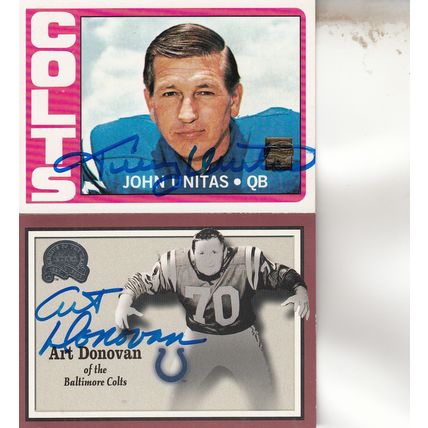 JOHNNY UNITAS & ART DONOVAN AUTO 2000 BALTIMORE COLTS HOF SUPER BOWL CHAMPIONS