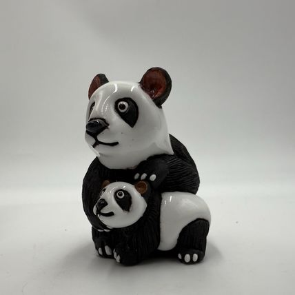Vintage LEPS Peru Pottery Rinconada Panda Mama Bear & Cub Figurine
