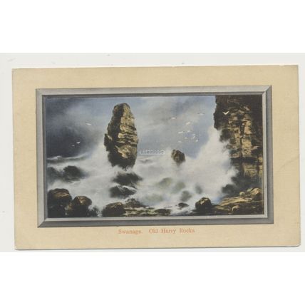 SWANAGE OLD HARRY ROCKS early 20th C. RPPC TUCKS Framed Aquagraph series 1263