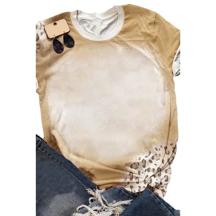Khaki Bleached Leopard Print Crew Neck T Shirt