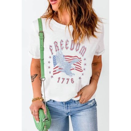 White FREEDOM Eagle Flag Print 1776 Graphic Tee