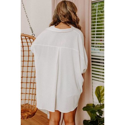White 3/4 Puff Sleeve Oversize Shirt