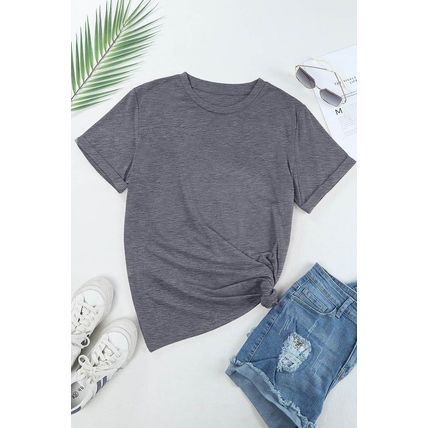 Gray Casual Plain Crew Neck Tee