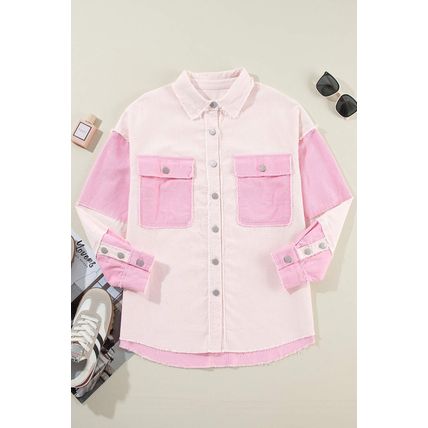 Delicacy Two-tone Color Exposed Seam Corduroy Shacket