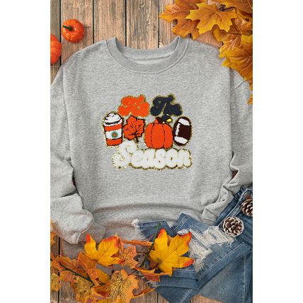 Gray Tis The Season Pumpkin Rugby Graphic Sweatshirt