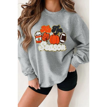 Gray Tis The Season Pumpkin Rugby Graphic Sweatshirt