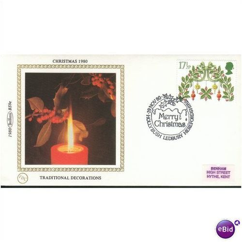 Benham Silk FDC 1980 - Xmas Traditional Decors 17&1/2p