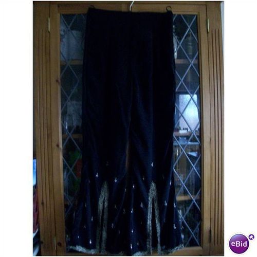 BLACK CREPE JEWELLED EVENING TROUSERS UK8 **GC**