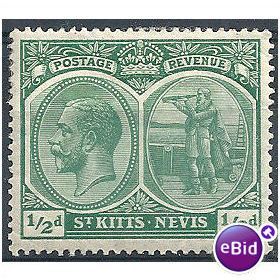 St Kitts Nevis 1920 SG24 1/2d Blue-Green Mounted Mint.