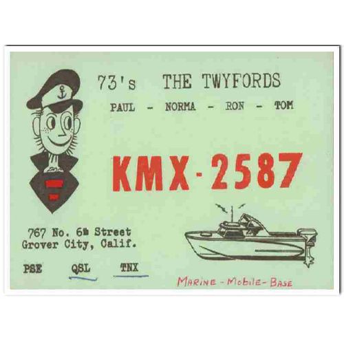 kmx-2587 paul twyford grover city calif 1960s cb qsl vintage postcard1